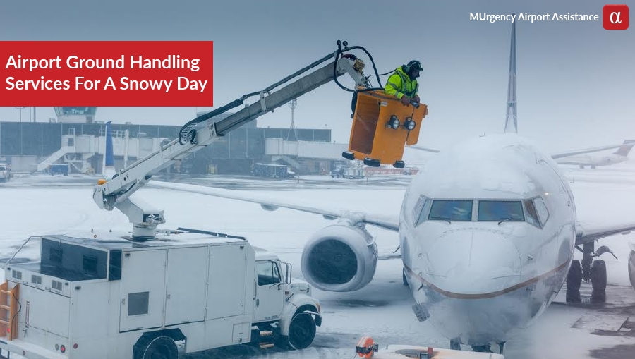 ground handling services snow, de-icing, bad weather, airport services for snowy day, 